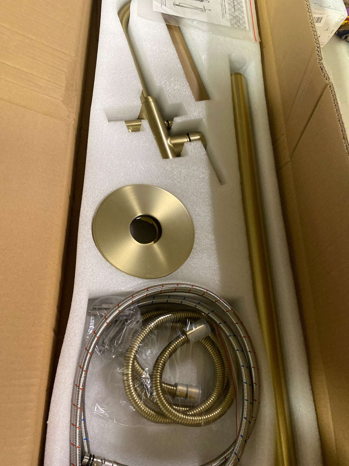 DreamLine FTHV4309X30 Havana Floor Mounted Tub Filler with Built-In Diverter - Includes Hand Shower - Brushed Brass