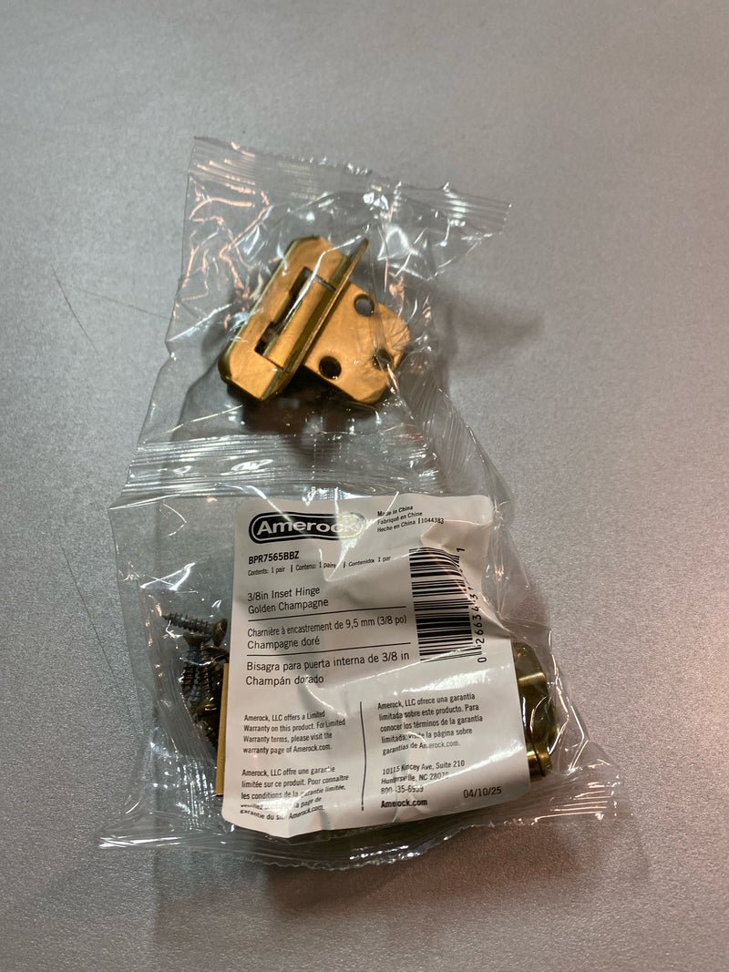 Amerock BPR7565BBZ Golden Champagne 3/8 in (10 mm) Inset Self Closing, Partial Wrap Cabinet Hinge (2-Pack)
