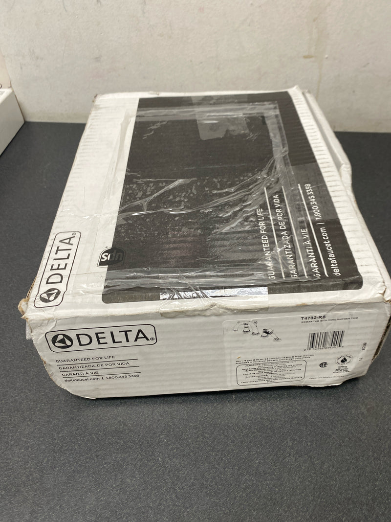 Delta T4732-RB Woodhurst Deck Mounted Roman Tub Filler with Built-In Diverter - Includes Hand Shower - Venetian Bronze