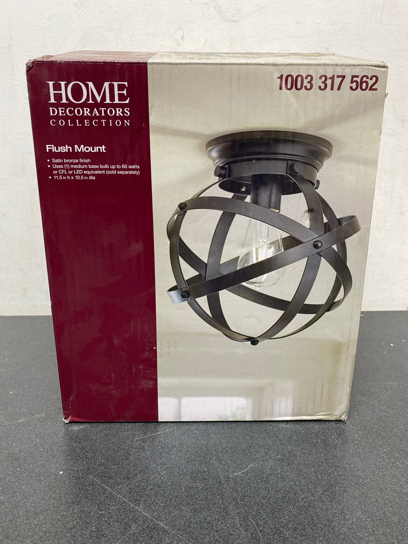 Home decorators collection HB1080-34 Kerby 10.5 in. 1-Light Rustic Industrial Satin Bronze Flush Mount Ceiling Light