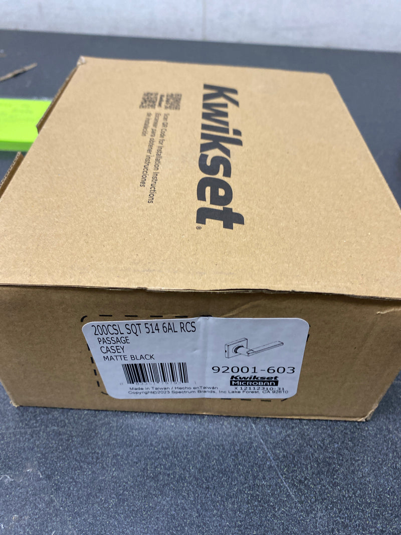 Kwikset 200CSLSQT-514 Casey Passage Door Lever Set with Square Rose - Iron Black