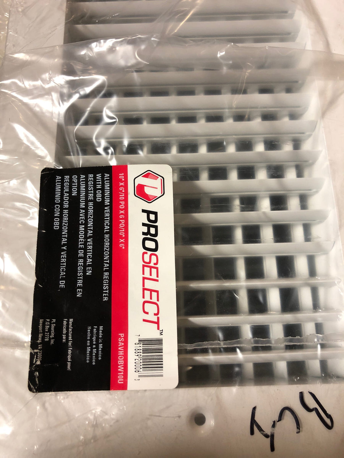 PROSELECT 3876545 10 x 6 in. Aluminum Vertical/Horizontal Adjustable Sidewall Supply Register with Opposed Blade Damper in White