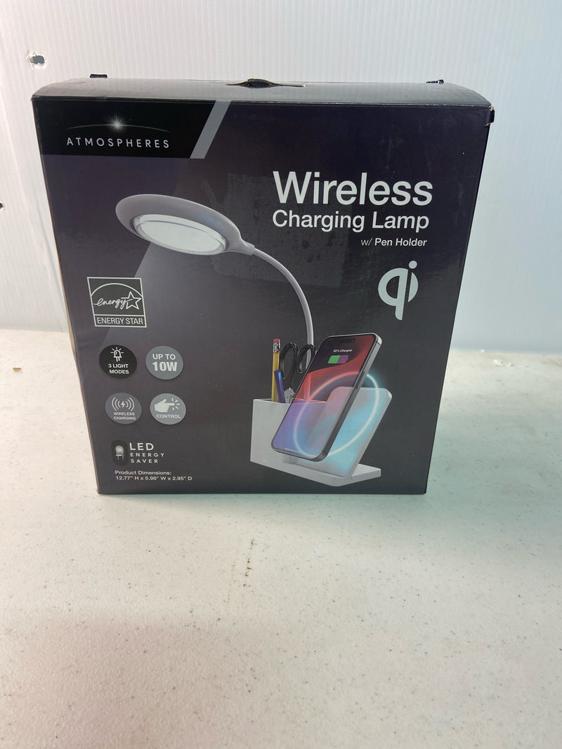 Tzumi 9535HD Atmosphere 12 in. Desk Swing Gooseneck Arm LED 10-Watt QI White Wireless Charging Lamp