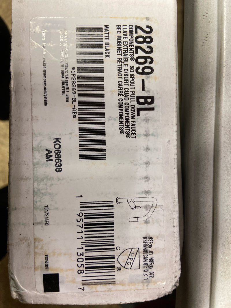 Kohler K-28269-BL Components 1.5 GPM Single Hole Pull Down Kitchen Faucet with Angled High-Arch Spout, DockNetik, ProMotion, and MasterClean Sprayhead Technologies - Matte Black