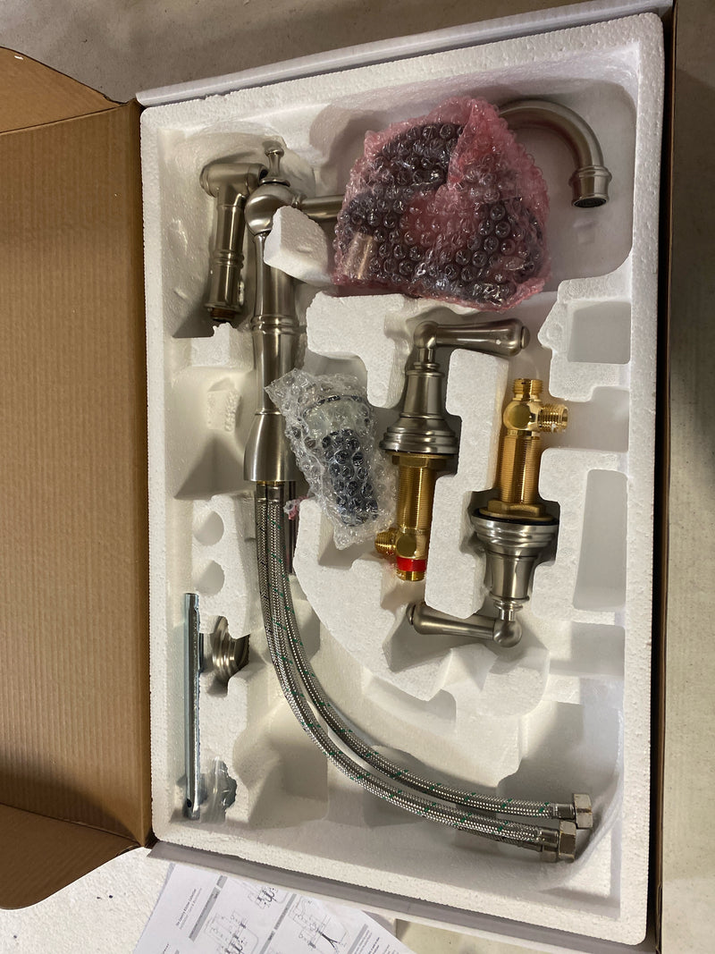 Perrin and Rowe U.4776L-STN-2 Edwardian 1.8 GPM Widespread Kitchen Faucet - Includes Side Spray - Satin Nickel