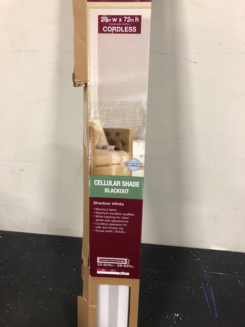 Home decorators collection 10793478636402 Shadow White Cordless Blackout Cellular Shades for Windows - 29 in. W x 72 in. L (Actual Size 28.75 in. W x 72 in. L)