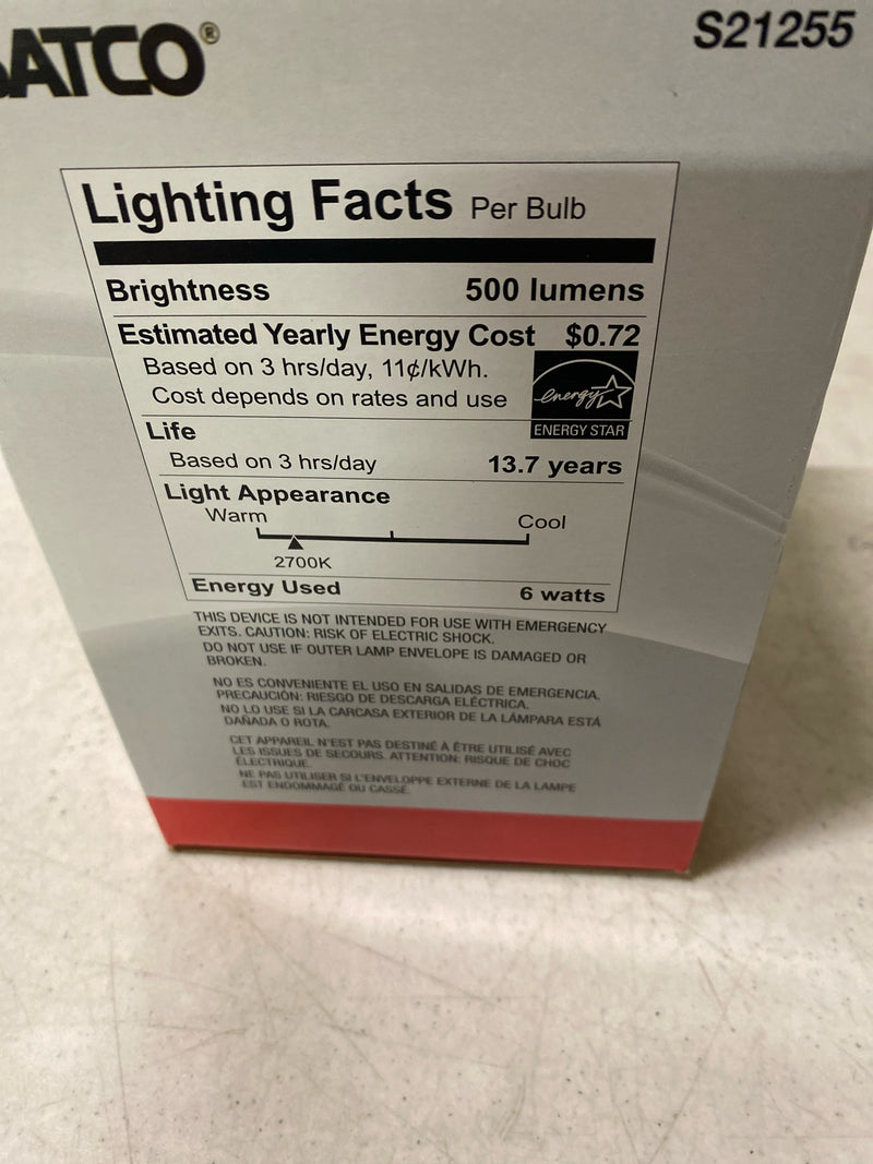 Satco Lighting S21255 6 Watt Dimmable G40 Medium (E26) LED Bulb - 500 Lumens , 2700K , and 90CRI - White