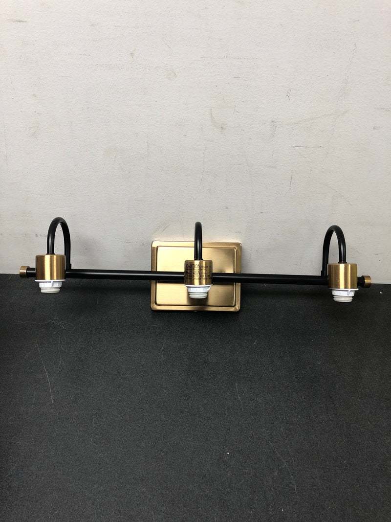 Lnc LV2UAQJ71W388C Modern Classic 3-Light Matte Black and Plating Brass Vanity Light with White Cone Fabric Shades