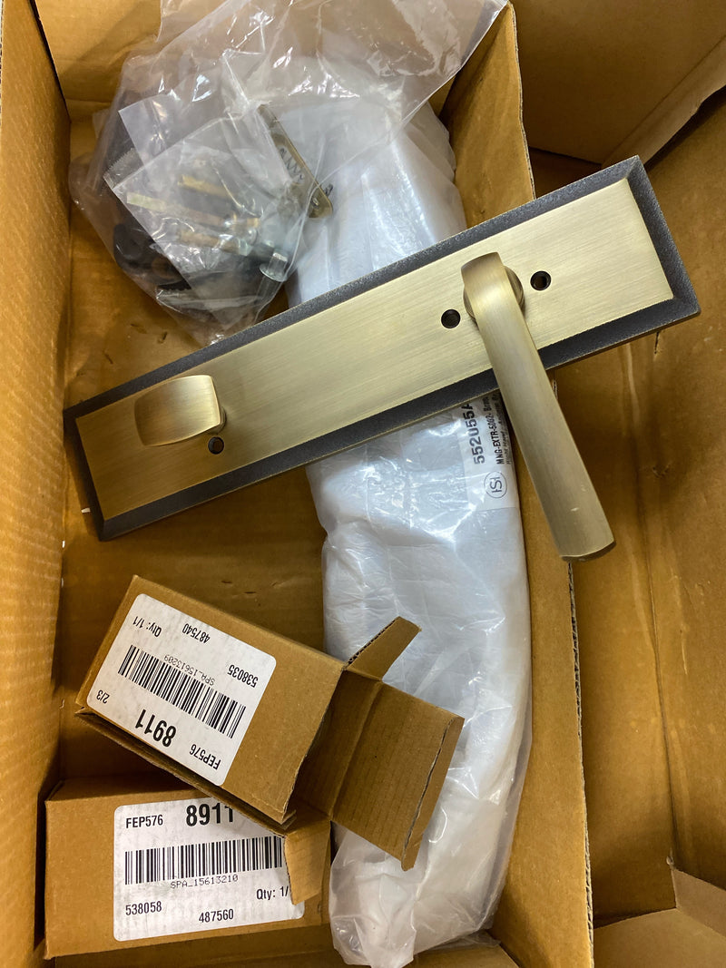 Signature Hardware 479101 Aurick Right Handed Solid Brass Keyed Entry Door Lever Set with 2-3/8" Backset - Antique Brass