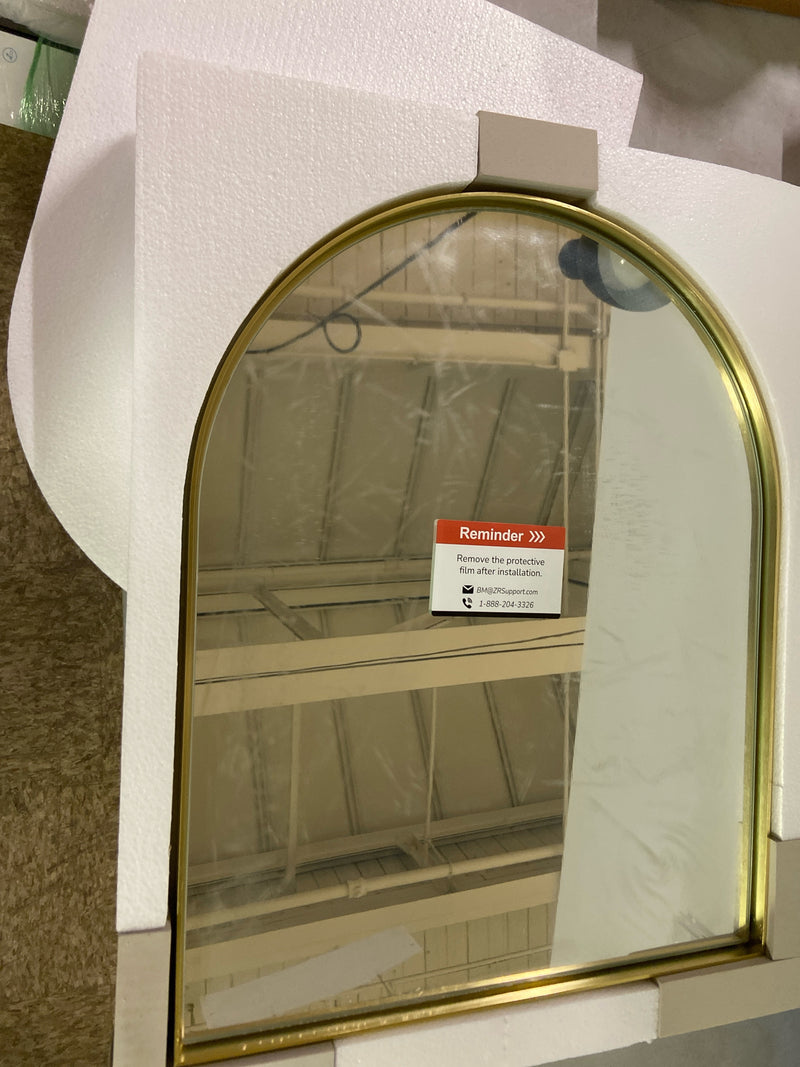 Tetote HD-CXFJ-4050GD 16 in. W x 20 in. H Arched Framed Decorative Wall Mounted Bathroom Vanity Mirror in Gold, Tempered Glass Shatterproof
