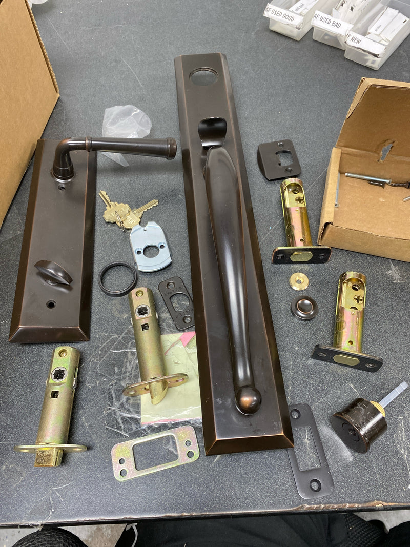 Emtek 4415US10B Keyed Handleset Sgl Cup. Jefferson Tub Entry, Norwich -V. Bronze