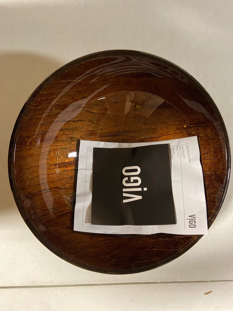 Vigo VG07027 Giovanni 17" L x 17" W x 6" H Circular Glass Vessel Bathroom Sink - Amber Sunset