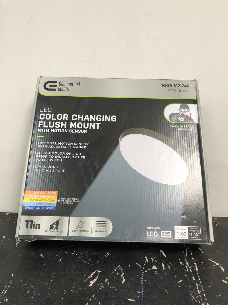 Commercial electric FM11LP6WYMMBKHD 11 in. Matte Black Integrated LED Dimmable Selectable CCT Flush Mount Indoor Ceiling Light