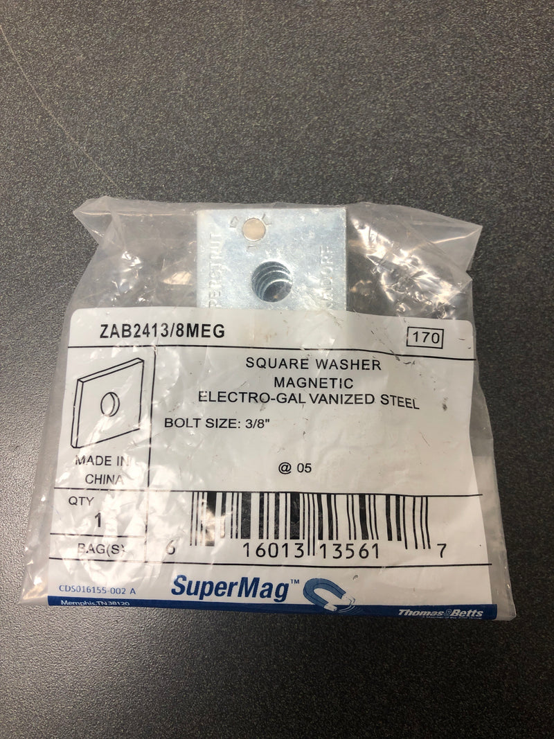 Supermag ZAB2413/8MEG 3/8 in. Square Strut Washer Silver Galvanized with Magnets (5-Pack) - Strut Fitting