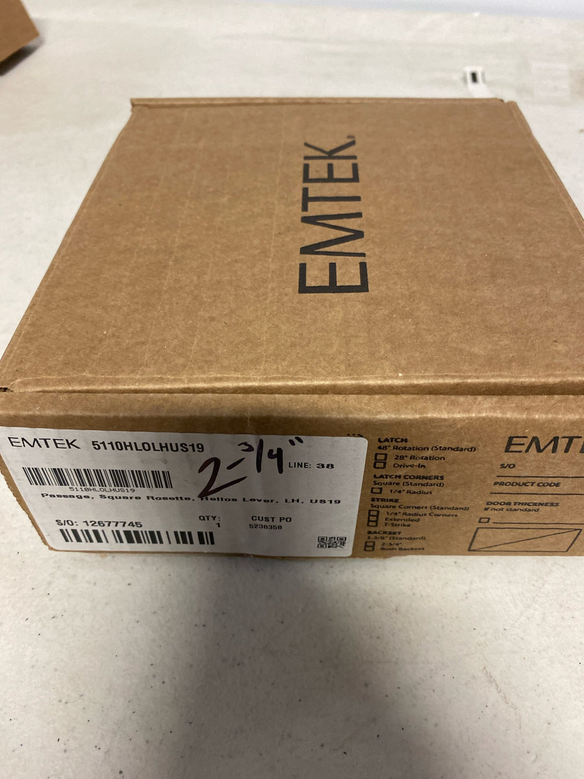 Emtek 5110HLOUS19LH Helios Left Handed Passage Door Lever Set with Square Rose - Flat Black
