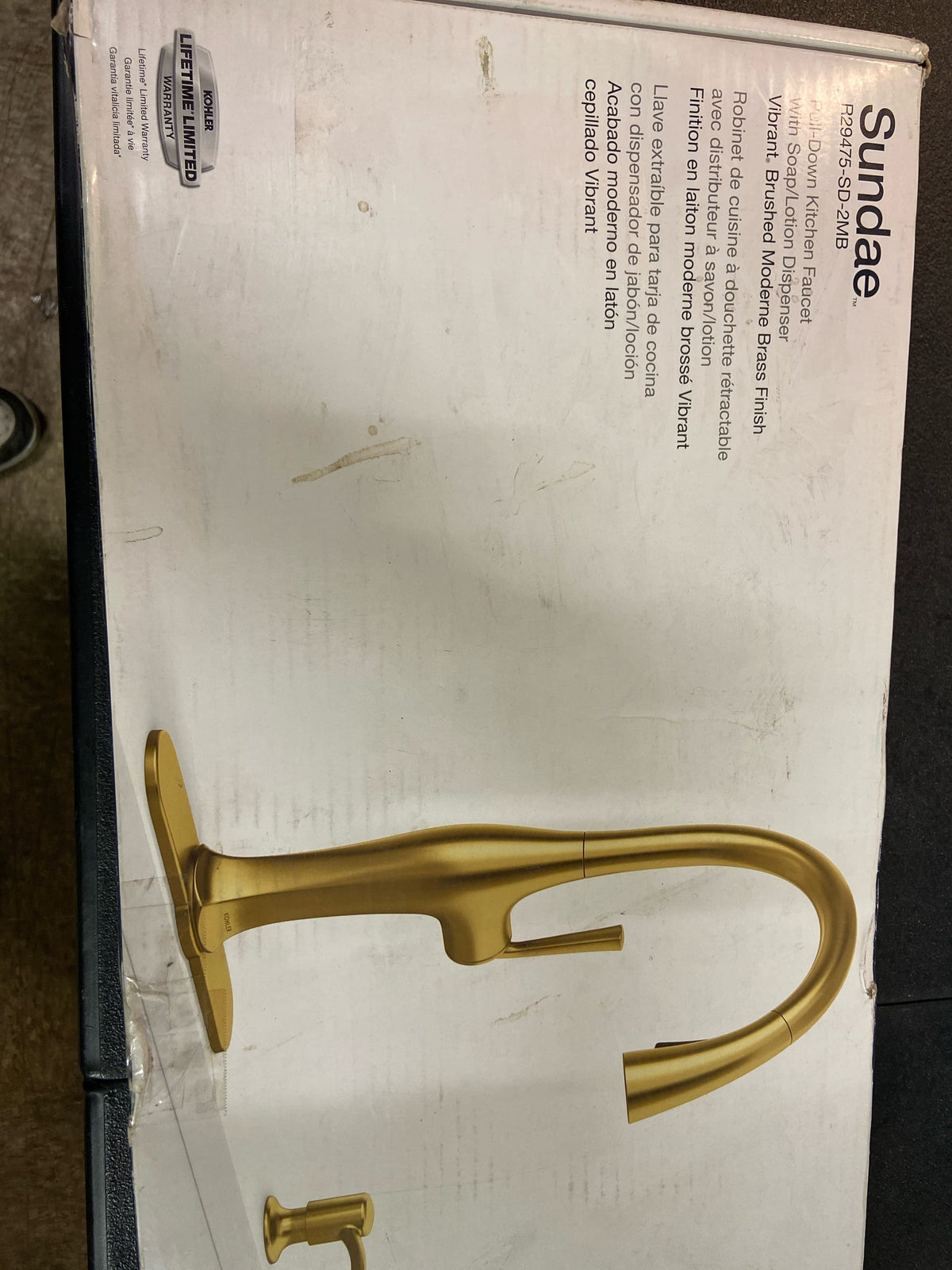 Kohler K-R29475-SD-2MB Sundae Single-Handle Pull Down Sprayer Kitchen Faucet in Vibrant Brushed Moderne Brass