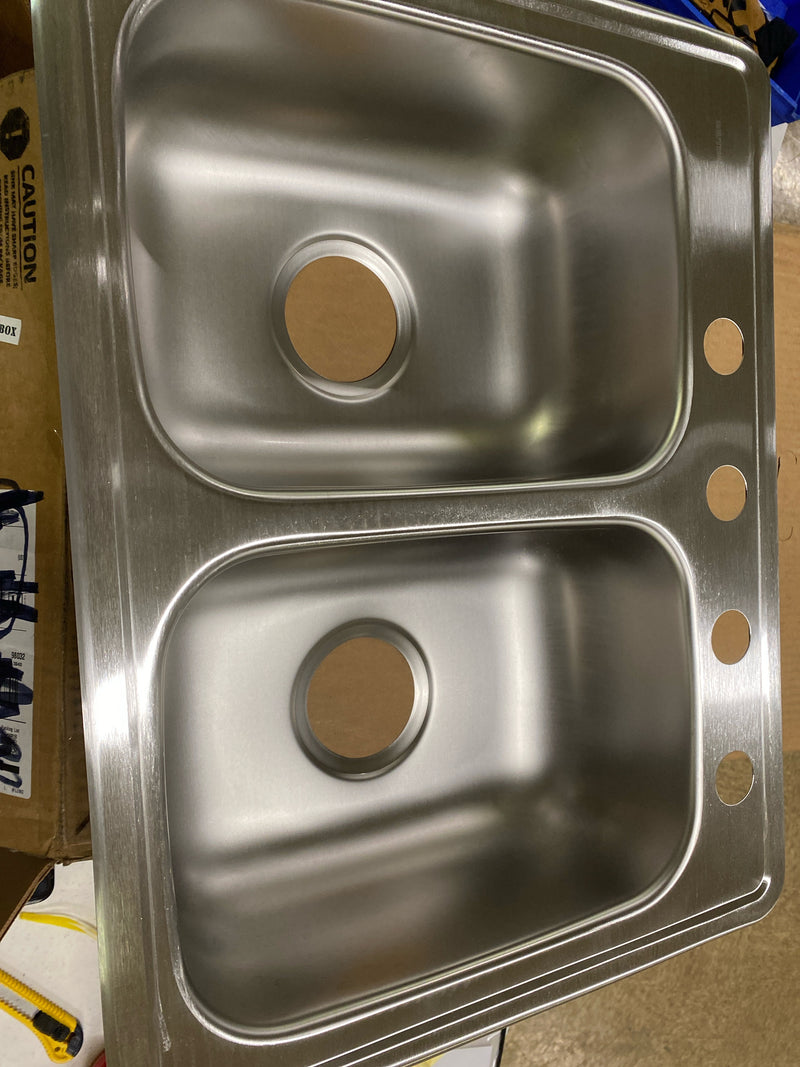 Elkay D225194 Dayton Drop-in Stainless Steel 25 in. 4-Hole Double Bowl Kitchen Sink