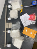 Justice Design Group PNA-8434-55-WAVE-NCKL Porcelina 4 Light 33" Wide Bathroom Vanity Light with Rectangle Waves Shades from the Regency Series - Brushed Nickel