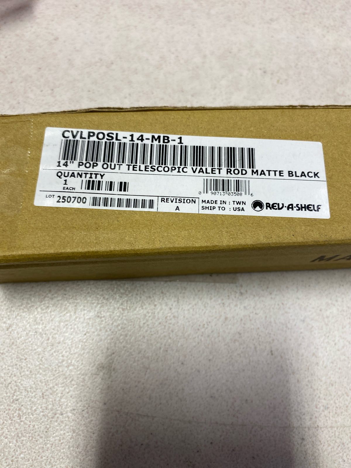 Rev-a-shelf CVLPOSL-14-MB-1 Pop Out Valet Rod For Custom Closet Systems