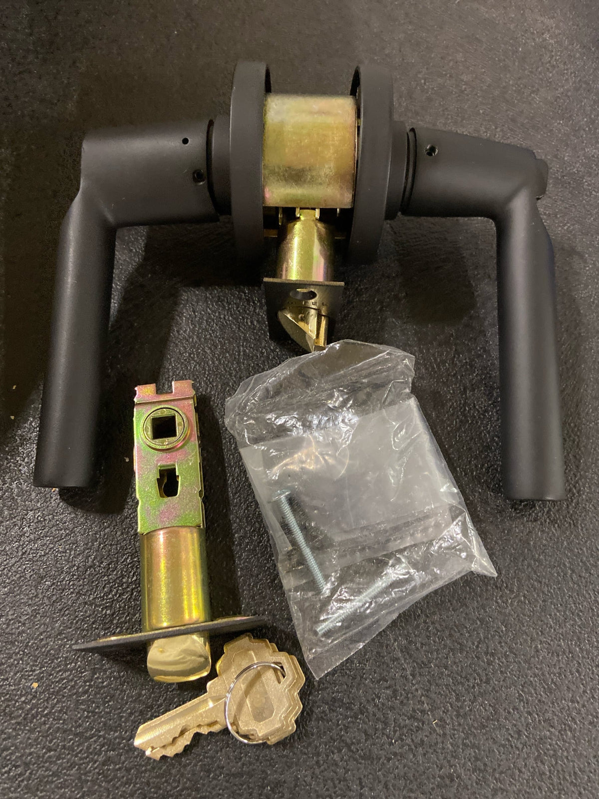 Emtek 512HNUS19 LH Disk Rosette Hanover Single Cylinder Keyed Entry Lever Set from the Brass Modern Collection - Flat Black