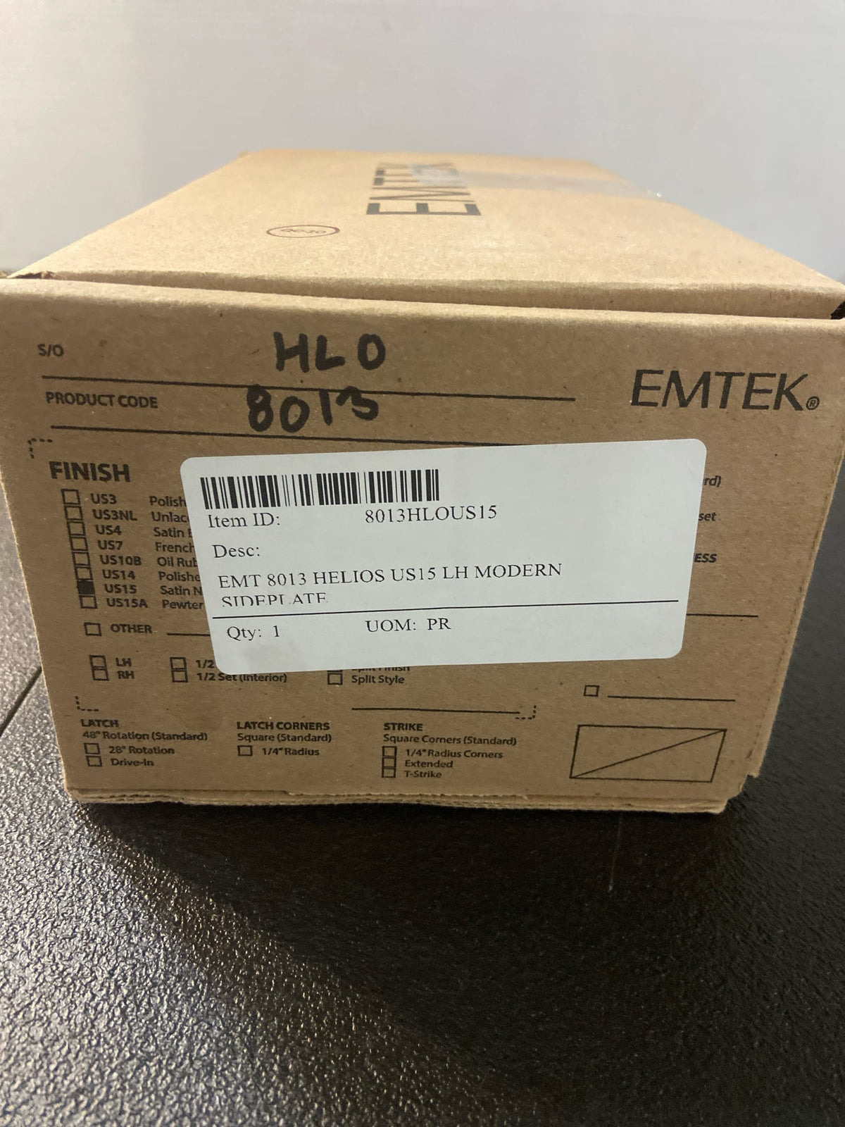 Emtek 8013US15LH 9" Height Rectangular Sideplate Brass Modern Dummy Set - Satin Nickel Helios Lever