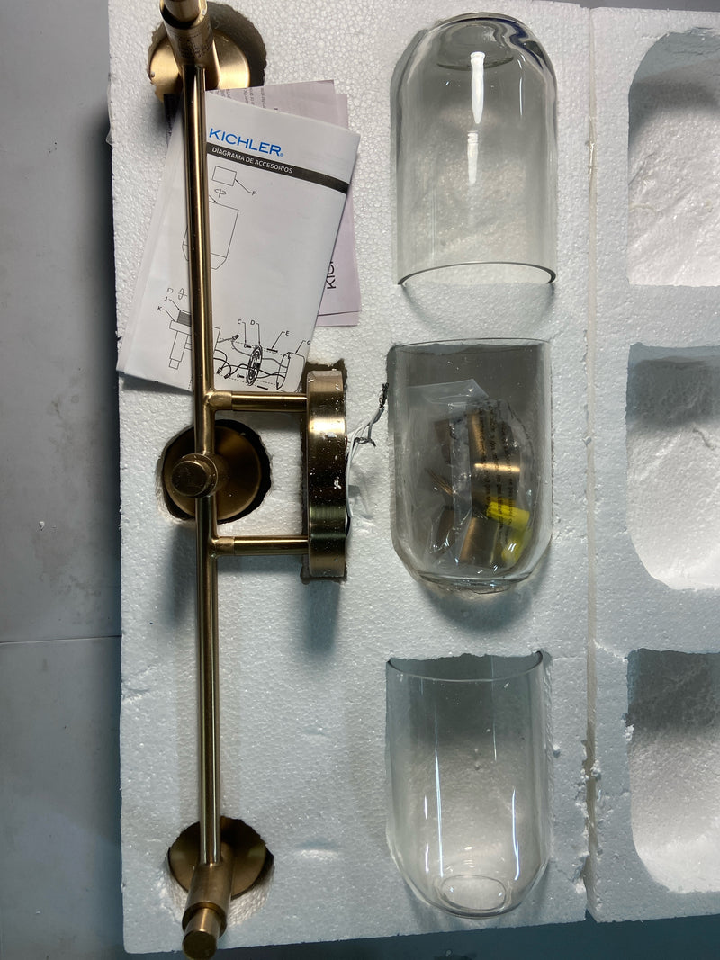 KICHLER Madden 3-Light Vanity with Clear Glass in Champagne Bronze, Sloped Ceiling Compatible, for Single Vanity in Bathroom (10.5" x 24"), 55185CPZ