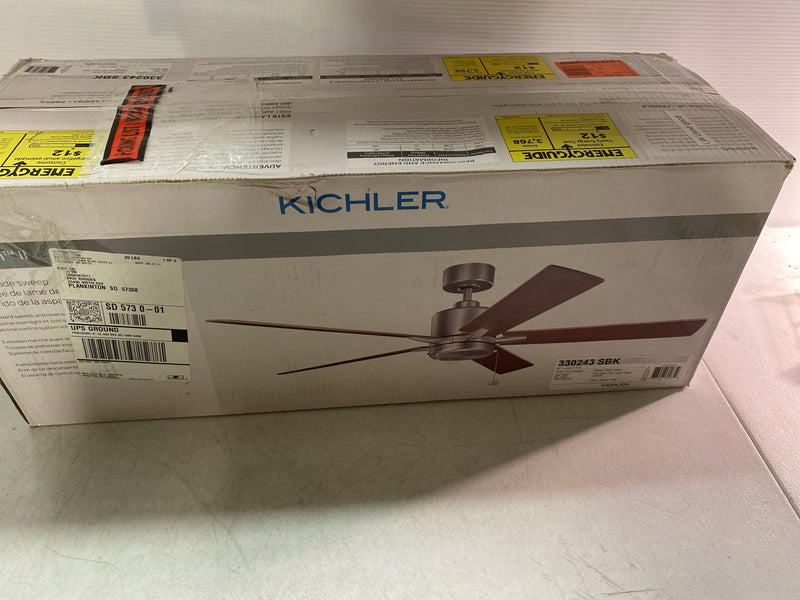 Kichler 330243SBK Lucian II 60 in. Indoor Satin Black Downrod Mount Ceiling Fan with Pull Chain for Bedrooms or Living Rooms