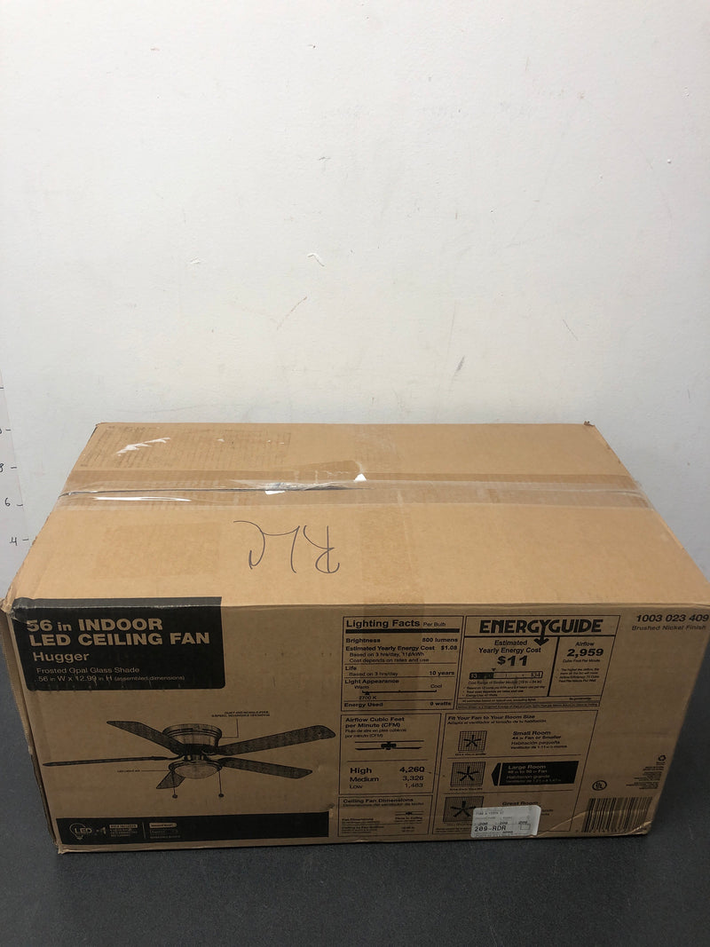 Private brand unbranded AL383D-BN Hugger 56 in. LED Brushed Nickel Ceiling Fan