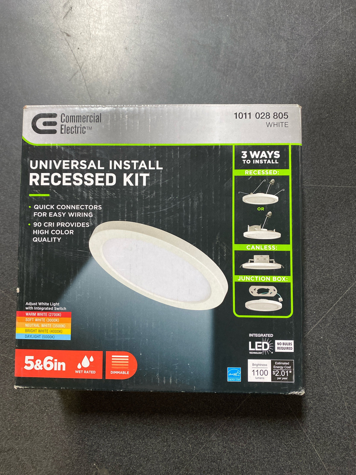 Commercial electric NJ03a6IN3in1-W 3-in-1 Universal Installation 5/6 in. White Integrated LED Recessed Light with Selectable Color Temperature, (1-Pack)