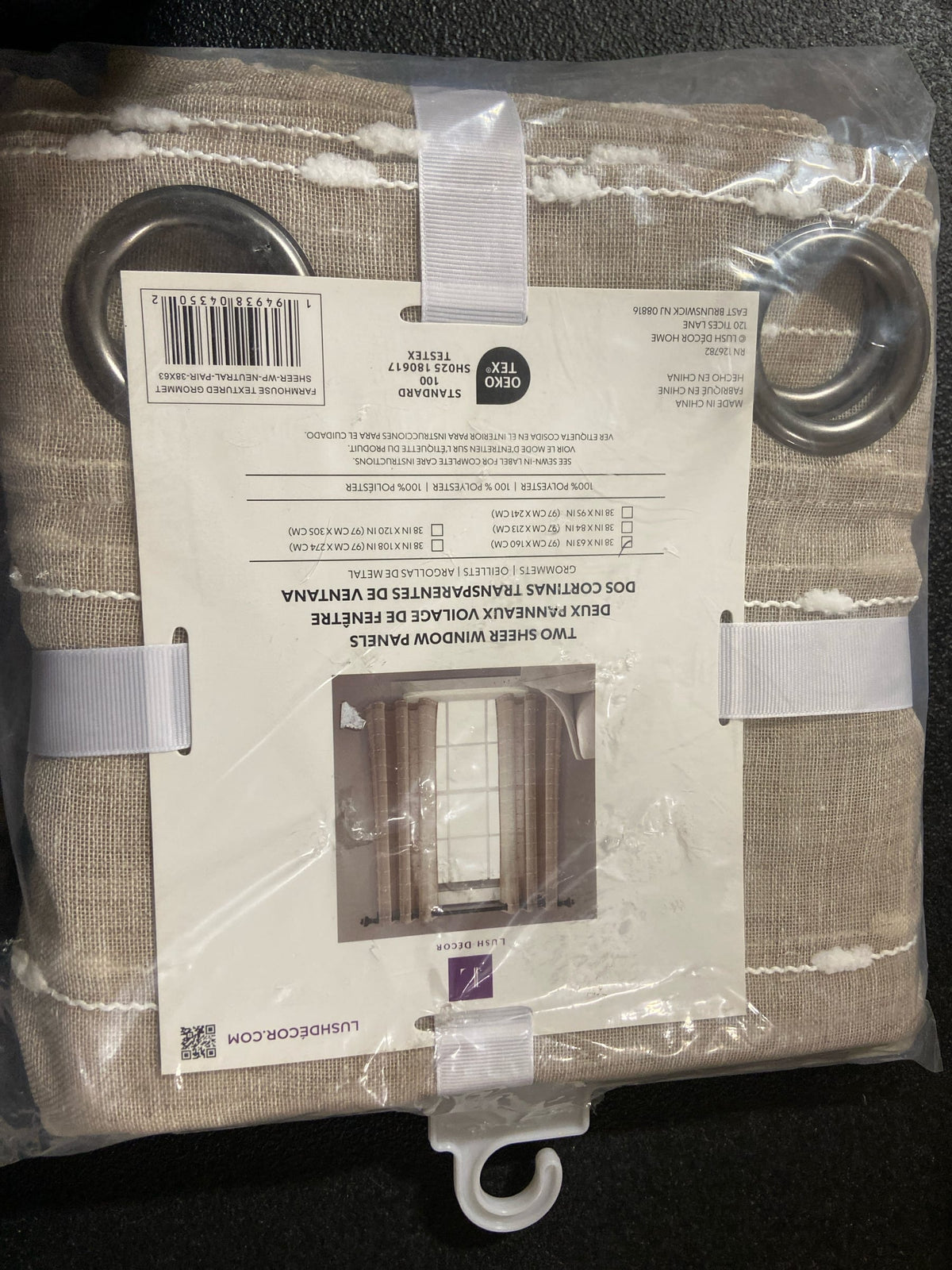 Homeboutique 21T011786 Farmhouse Textured 38 in. W x 63 in. L Grommet Sheer Window Curtain Panel in Neutral Set