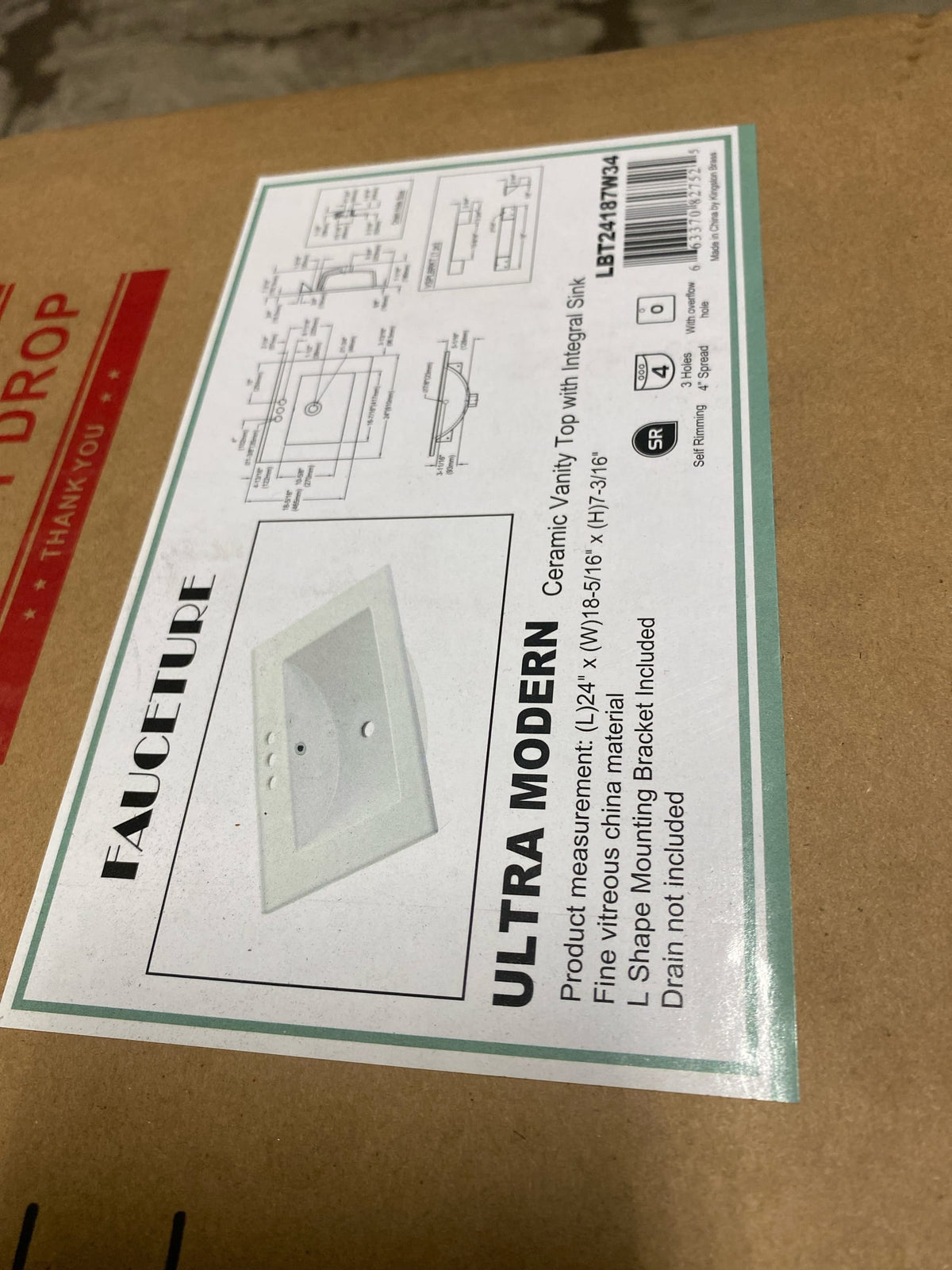 Kingston Brass LBT24187W34 Ultra Modern 24" Ceramic Vanity Top - White