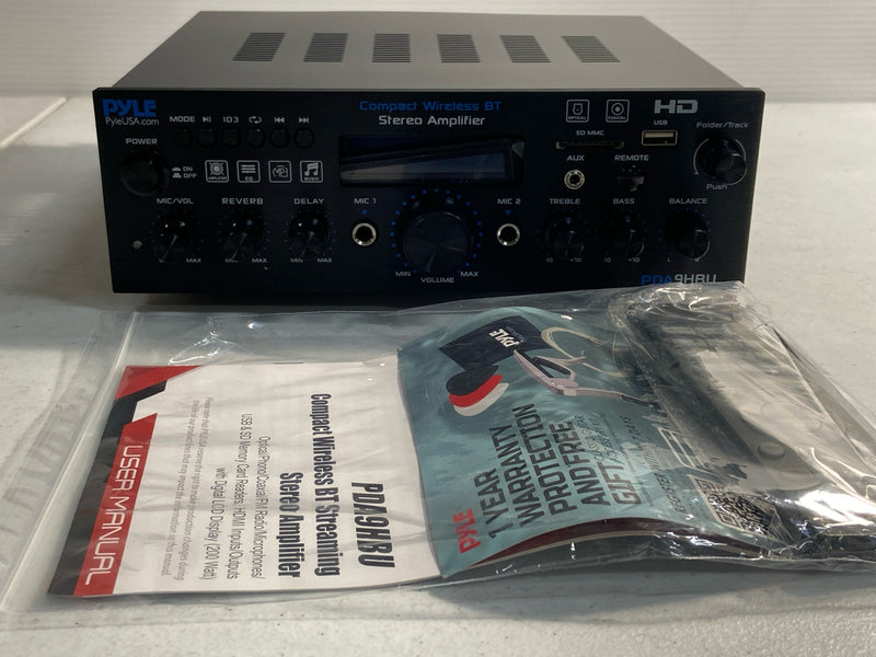 Pyle PDA9HBU Compact Wireless Bluetooth Stereo Amplifier - Optical/Phono/COAXIAL/FM Radio/Microphones/USB and SD Memory Card Readers