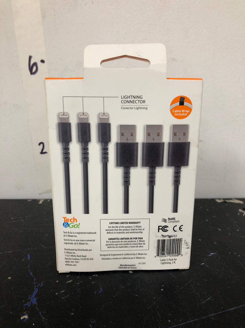 Tech and go 131 3602 TG3 3 ft. Cable for Lightning (3-Pack)