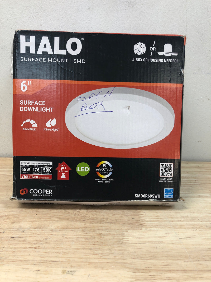 Halo SMD6R69SWH SMD 6 in. Round Surface Mount Downlight, 600 Lumen, 90CRI, Selectable CCT, White