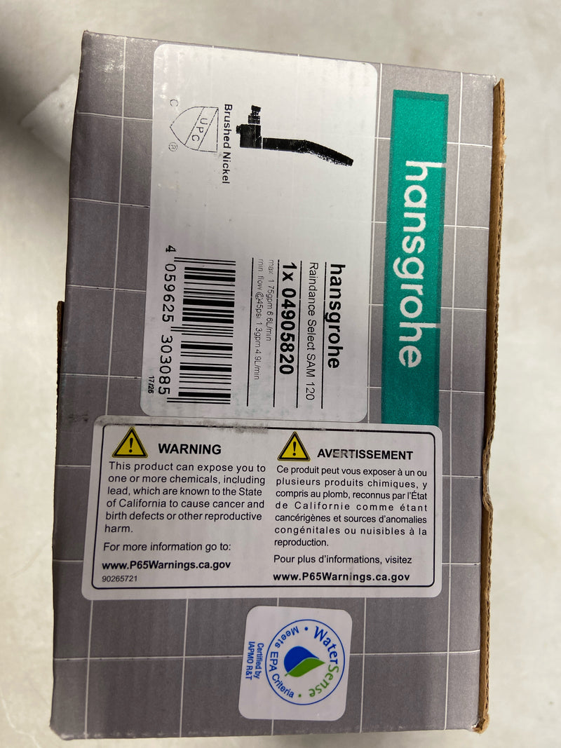 Hansgrohe 04905820 Raindance Select S 120 3-Spray Patterns with 1.75 GPM 5 in. PowderRain Handheld Shower Head in Brushed Nickel