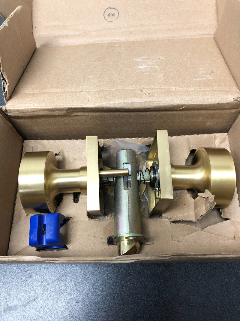 Emtek 5050ROUUS4 Round Knobset Non-Turning Two-Sided Dummy Door Knob Set with Square Rose - Satin Brass