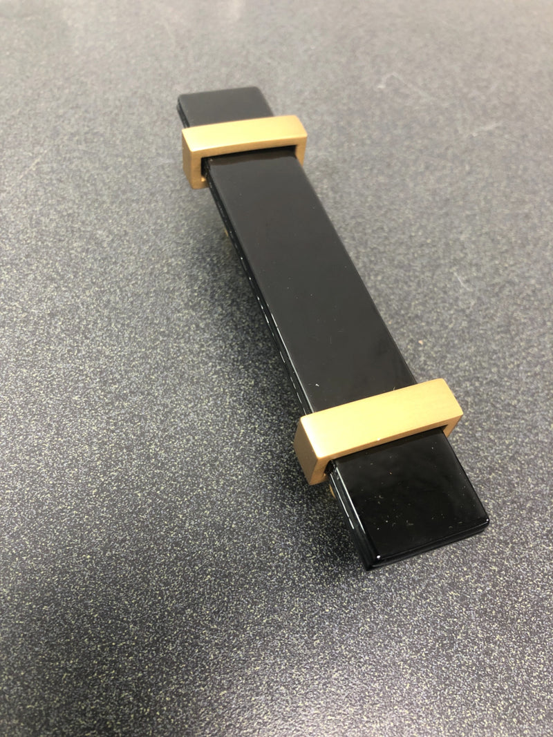 Sietto P-1903-5.5-SB Adjustable Center to Center 5-1/2 Inch Long Handle Cabinet Pull with Black Glass - Satin Brass