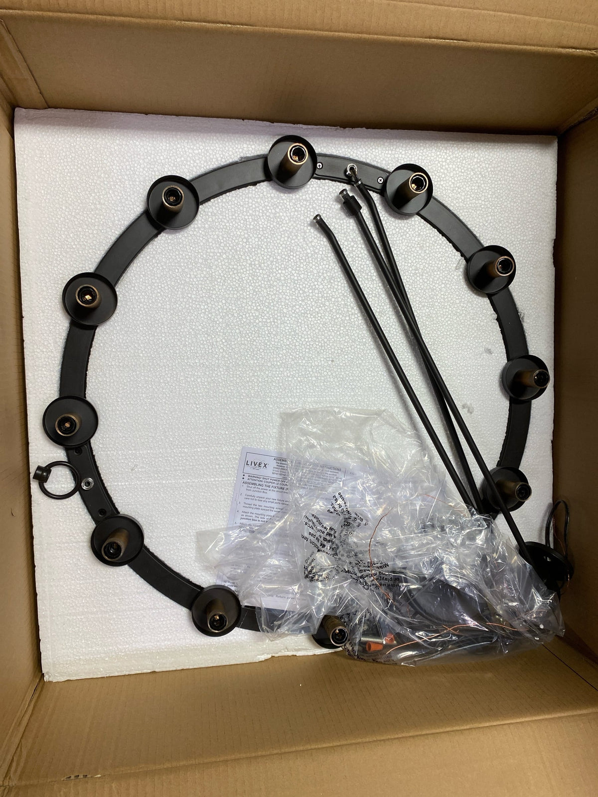 Progress lighting P400126-020 Hartwell 27 in. 12-Light Antique Bronze Farmhouse Wagon Wheel Chandelier with Clear Seeded Glass and Brass Accents