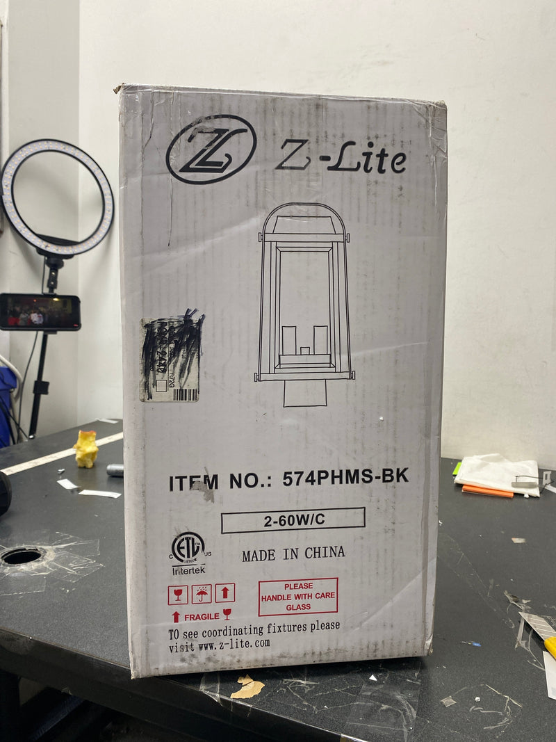 Z-Lite 574PHMS-BK Millworks 2 Light 15" Tall Outdoor Single Head Post Light - Black