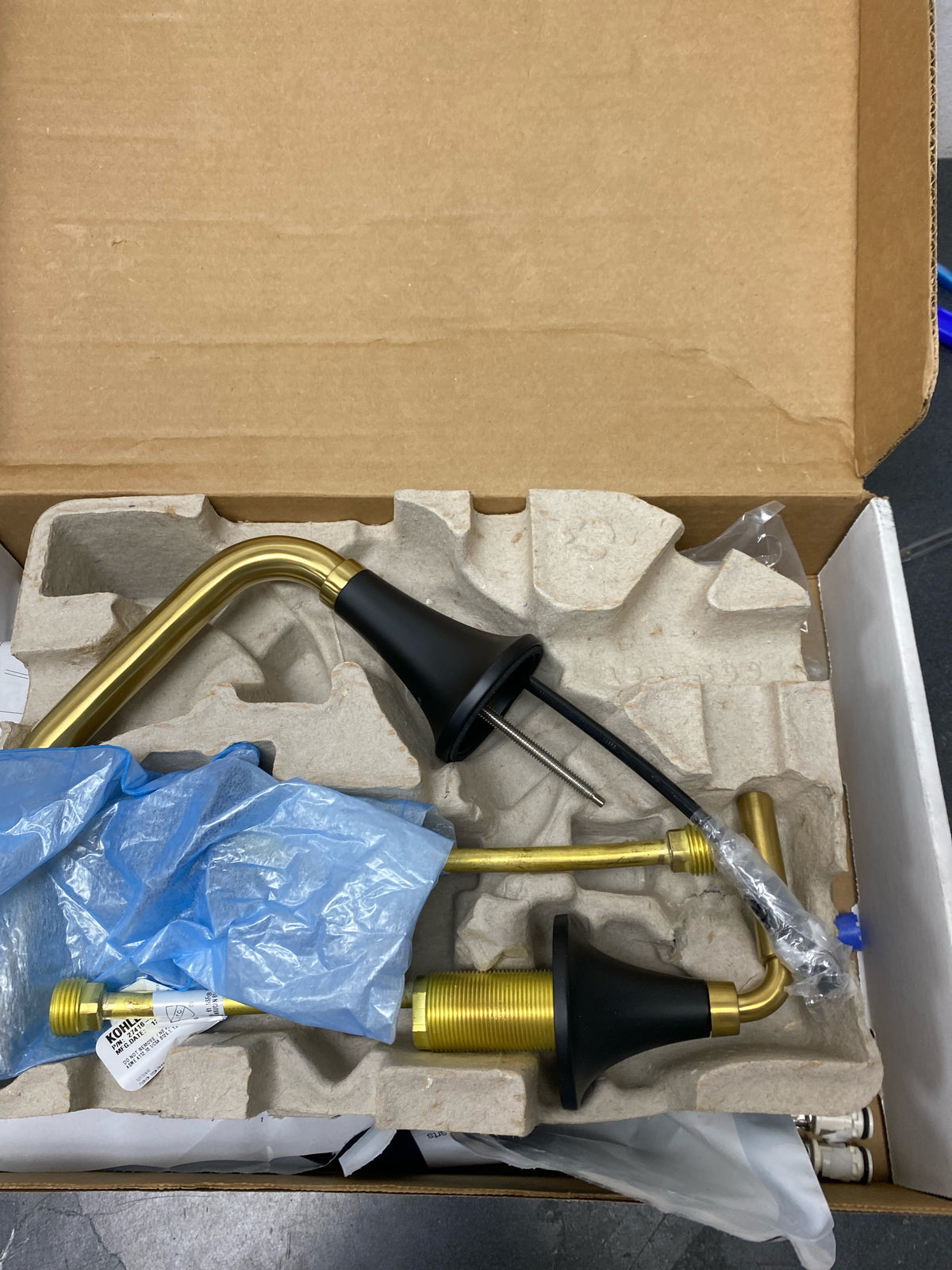 Kohler K-27416-4-BMB Tone 1.2 GPM Widespread Bathroom Faucet - Matte Black with Moderne Brass