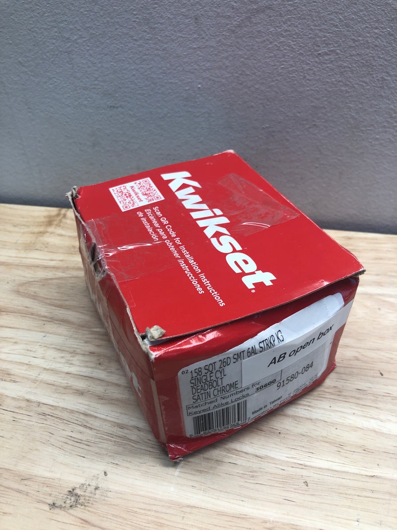 Kwikset 158SQT-26DS.STRKP Halifax Square Rose Single Cylinder Deadbolt SmartKey with 6AL Latch and Square Corner, Round Corner and 5303 Round Corner Full Lip Strikes KA3 - Satin Chrome