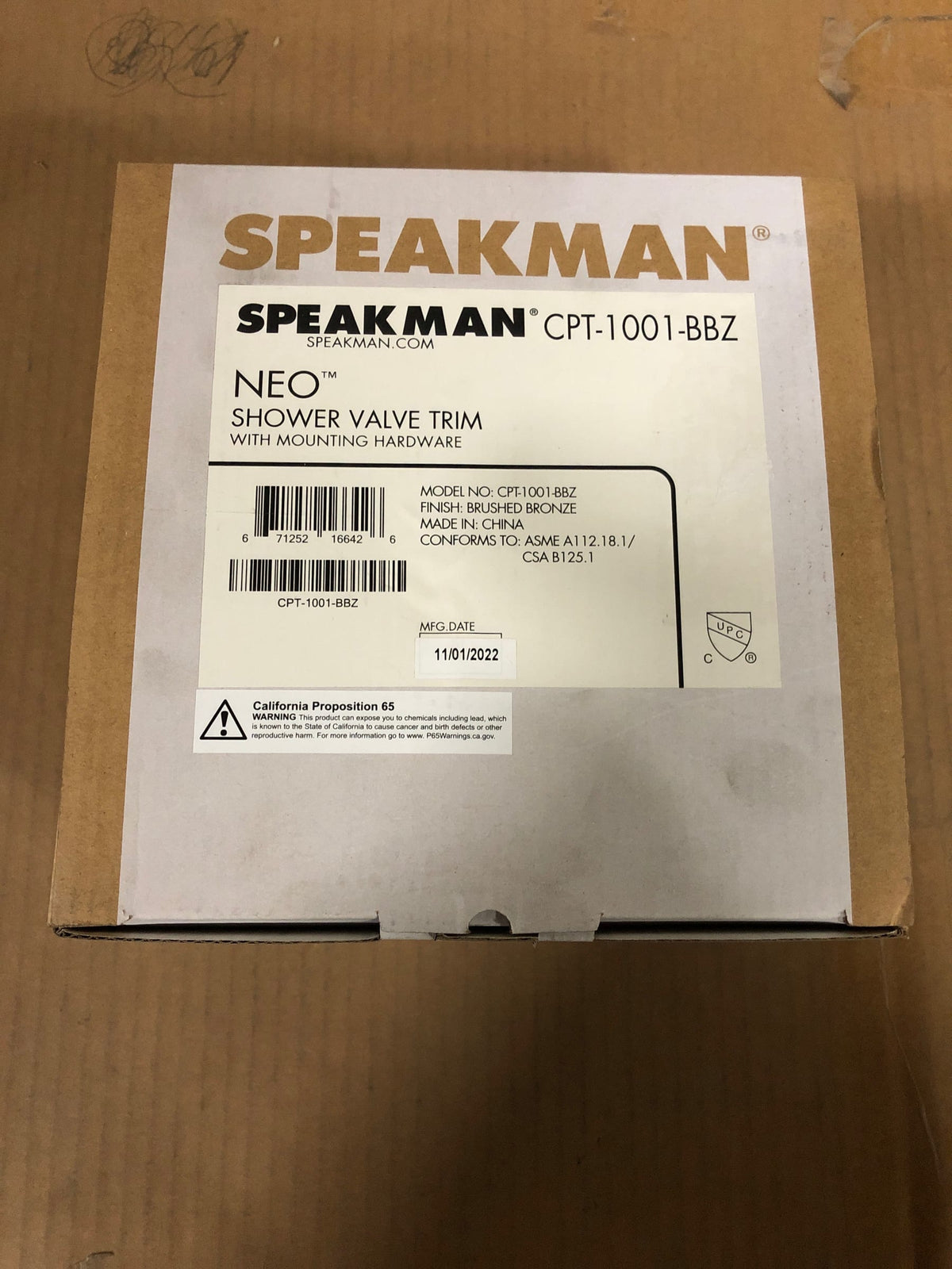 Speakman CPT-1001-BBZ Neo Single Function Valve Trim Only with Single Lever Handle - Brushed Bronze