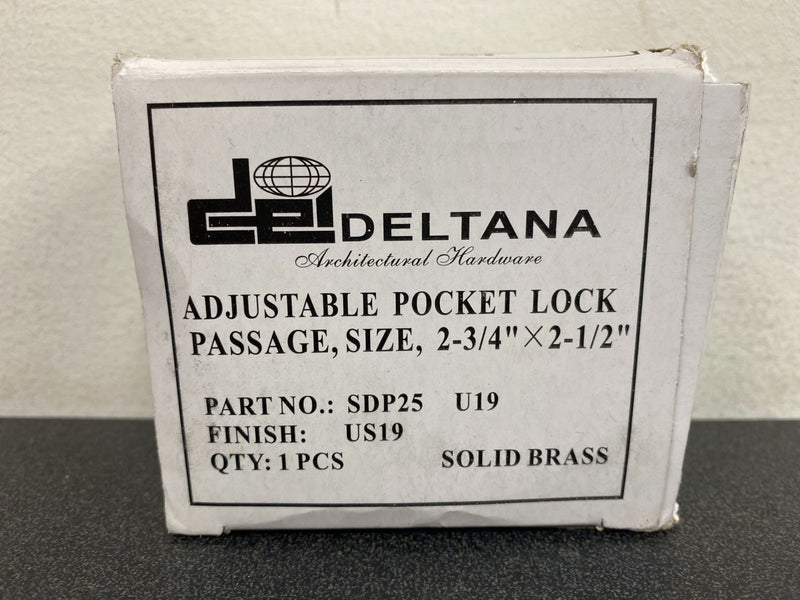 Deltana SDP25U19 Solid Brass 2-1/2" x 2-3/4" Adjustable Pocket Door Passage Lock - Paint Black