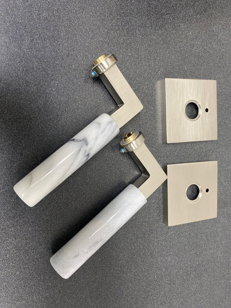 Emtek C520MRWHUS15 White Marble Privacy Door Lever Set with Concealed Fasteners from the SELECT Brass Collection - Satin Nickel