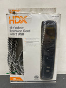 Hdx LTS-7A-2 15 ft. 16/3 3 Outlet, 2 USB Braided Extension Cord in Black and White