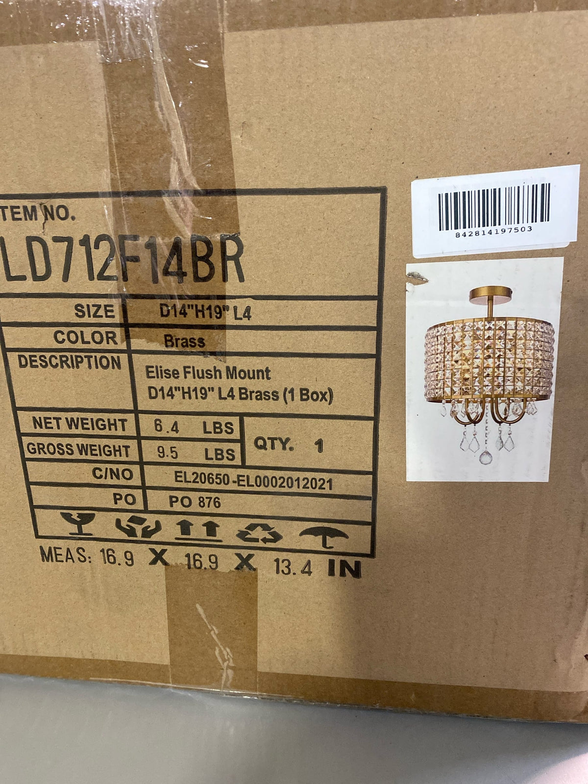 Living District Elise 4 Light 14" 712 Flush Mount, Brass - LD712F14BR