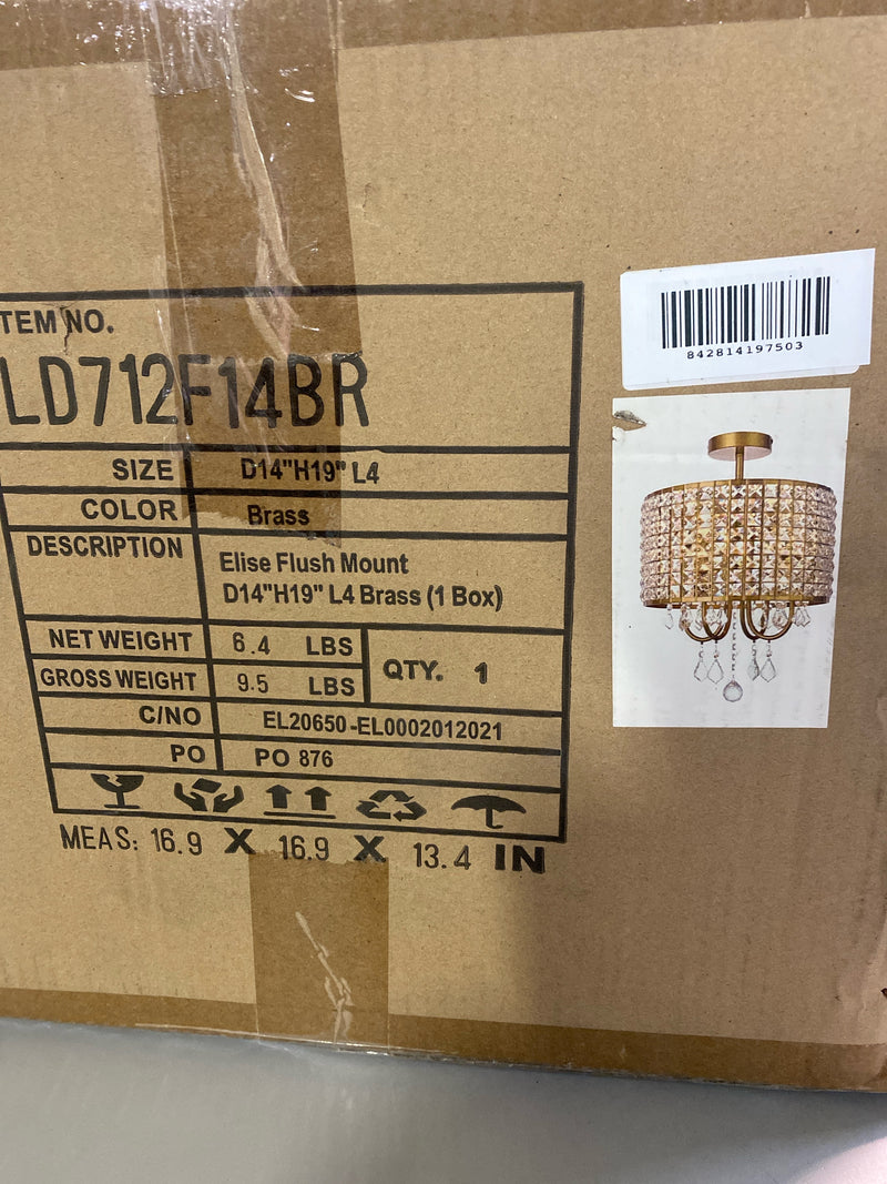 Living District Elise 4 Light 14" 712 Flush Mount, Brass - LD712F14BR