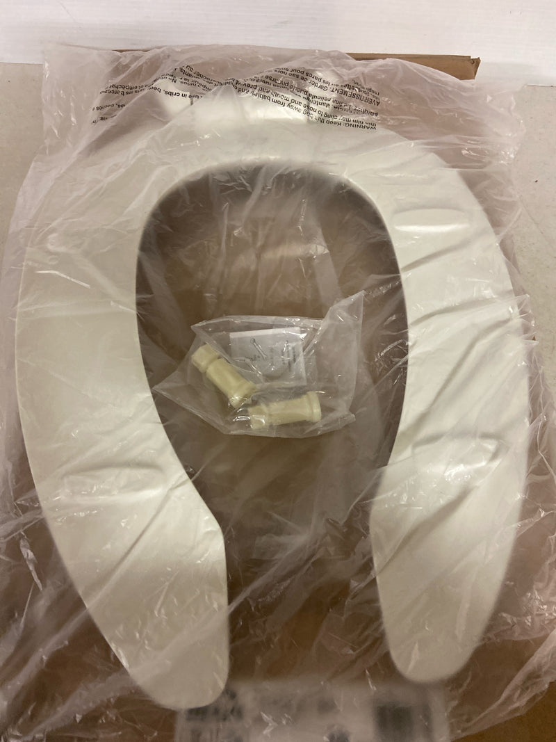 BEMIS 2155SSCT Commercial Open Front Plastic Toilet Seat, Heavy Duty Industrial No Slam Seat without Lid, Secure Installation, Made in USA, Elongated, White