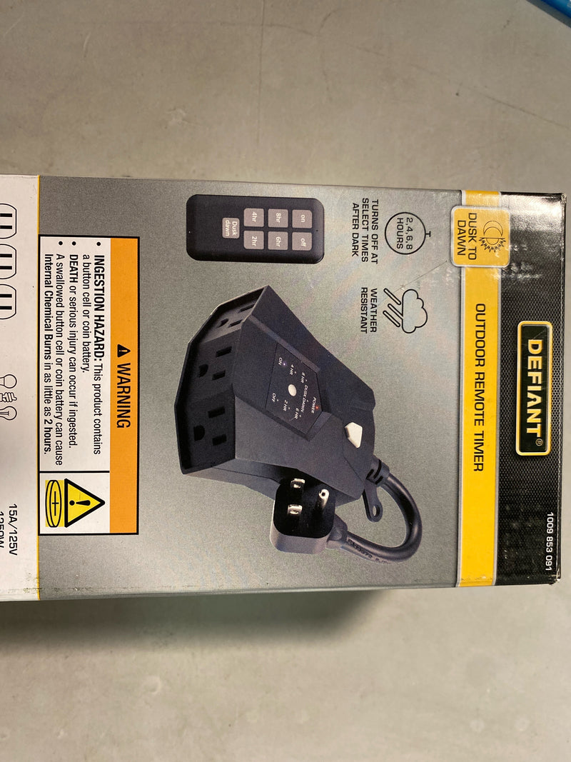Defiant 79537-T1 Outdoor Digital 3-Outlet Light Sensing Timer Lighting Control with Remote