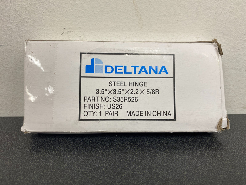 Deltana S35R526 3-1/2 x 3-1/2 Plain Bearing 5/8" Radius Corner Full Mortise Hinge - Pair - Polished Chrome